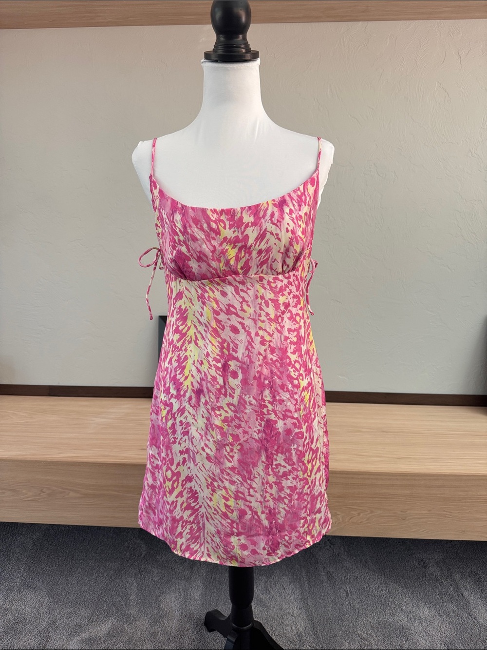 Bershka Pink and Yellow Printed Mini Dress